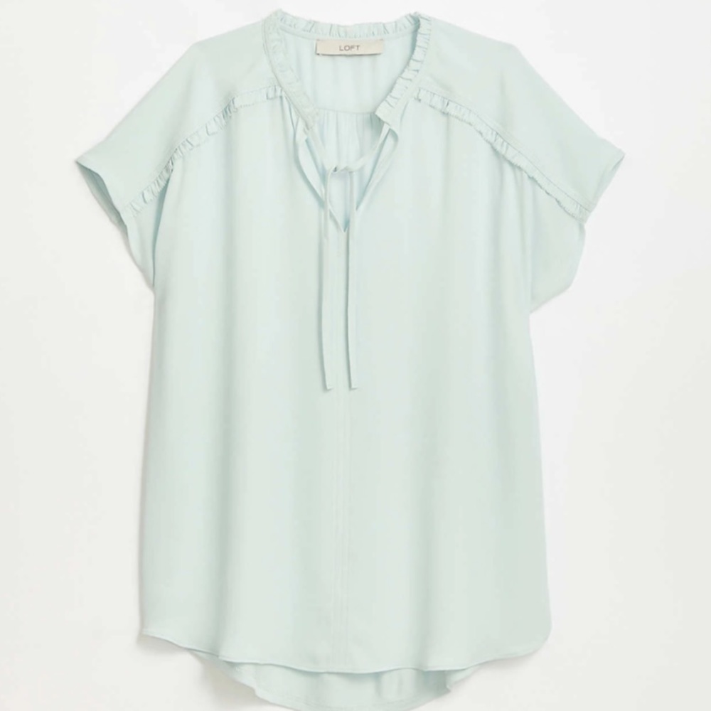Loft light blue tie neck blouse